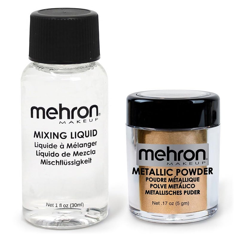 Mehron Makeup Metallic Powder (.17 Ounce) with Mixing Liquid (1 oz) (GOLD) - Image 1
