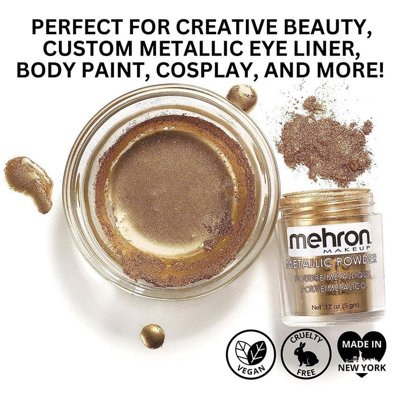 Mehron Makeup Metallic Powder (.17 Ounce) with Mixing Liquid (1 oz) (GOLD) - Image 3