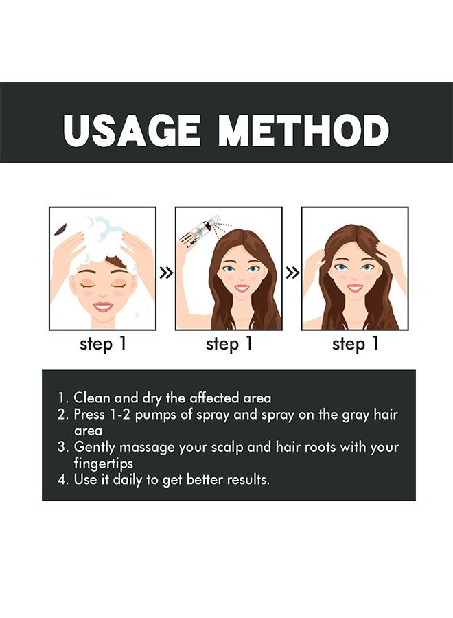 EELHOE Hair Darkening Spray - Darkenal Anti Greying Hair Serum, 2% Greyverse, Melanin Synthesis, Naturally Pigmented,Hair black,Thinning And Shiny, No Synthetic Colours 100Ml - Image 4