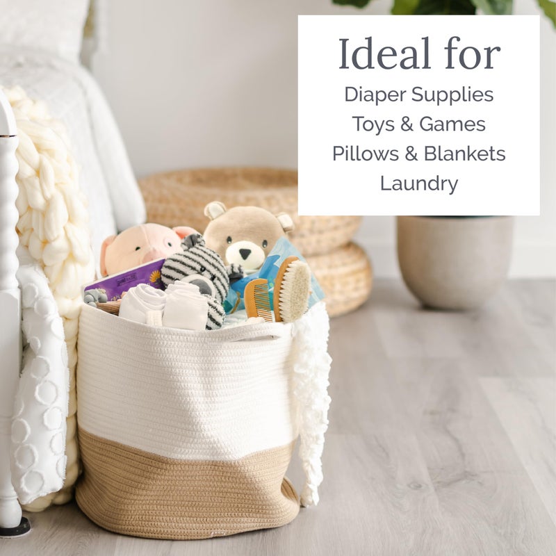 Natemia Rope Storage Basket- Nursery Bin and Toy Organizer (15â€x15â€x14â€), Laundry Basket, Basket for Towels, Pillows and Blankets, Perfect Baby Registry Gift - Image 3