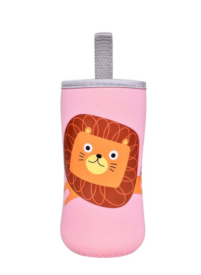 The Little Lookers Cute Animated Patterned Soft Stretchable Baby Feeding Bottle Cover With Easy To Hold Strap For 120Ml 150Ml 240Ml (Lion Pack Of 1)