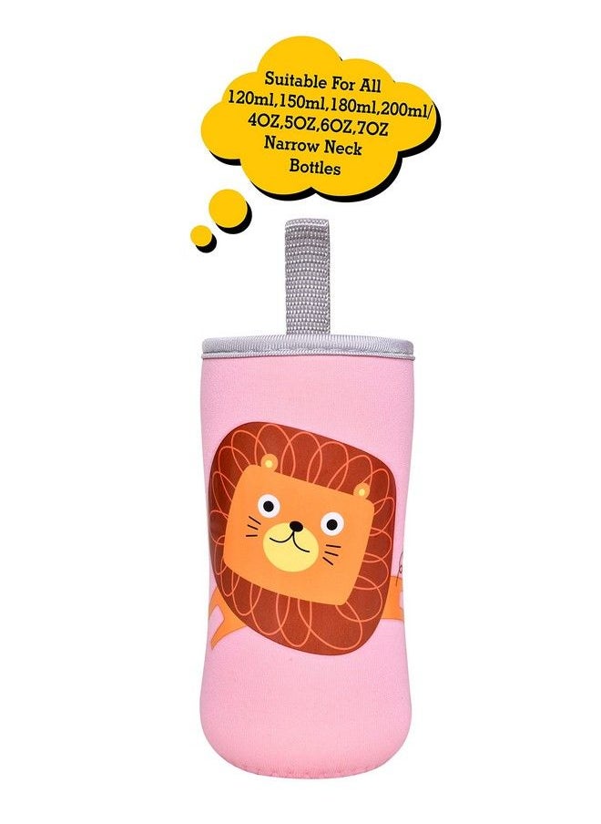 The Little Lookers Cute Animated Patterned Soft Stretchable Baby Feeding Bottle Cover With Easy To Hold Strap For 120Ml 150Ml 240Ml (Lion Pack Of 1)  - Image 3