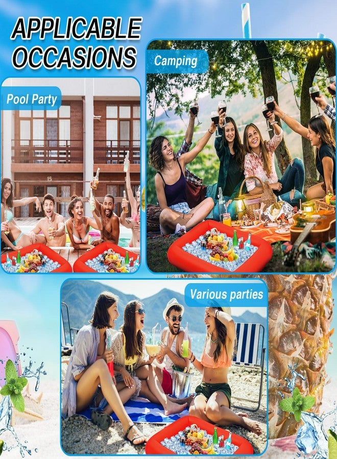 Leitee 4 Pcs Summer Inflatable Serving Bar and a Hand Pump Ice Buffet Serving Tray Inflatable Cooler with Drain Plug Picnic Supplies Ice Holder for Party Food Drink Containers 28 x 22 x 5 Inch(Red) - Image 5