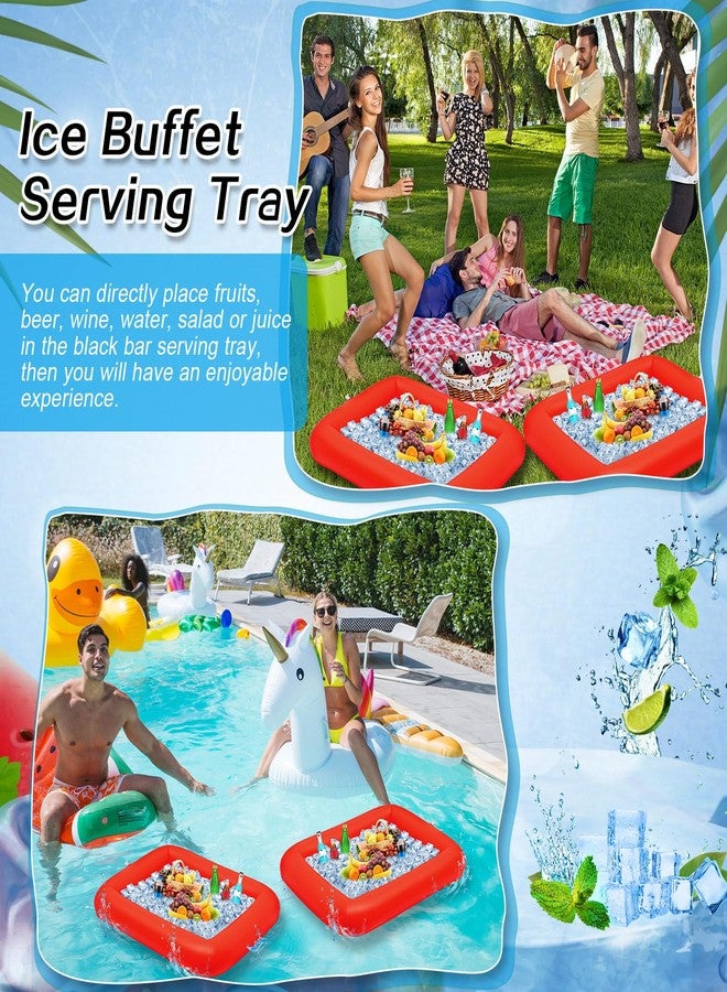 Leitee 4 Pcs Summer Inflatable Serving Bar and a Hand Pump Ice Buffet Serving Tray Inflatable Cooler with Drain Plug Picnic Supplies Ice Holder for Party Food Drink Containers 28 x 22 x 5 Inch(Red) - Image 4