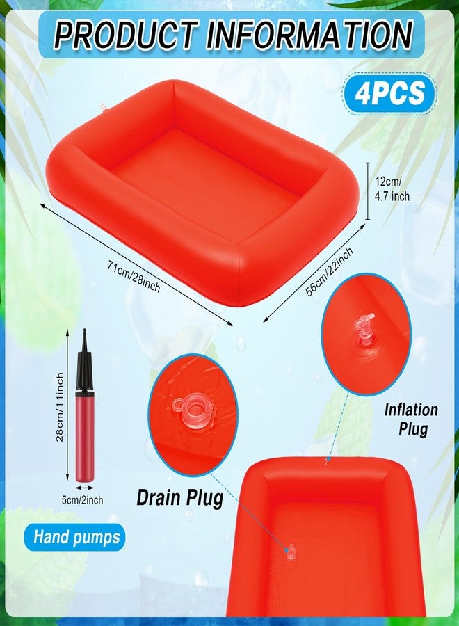 Leitee 4 Pcs Summer Inflatable Serving Bar and a Hand Pump Ice Buffet Serving Tray Inflatable Cooler with Drain Plug Picnic Supplies Ice Holder for Party Food Drink Containers 28 x 22 x 5 Inch(Red) - Image 2