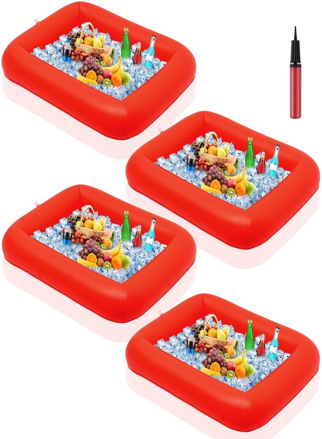 Leitee 4 Pcs Summer Inflatable Serving Bar and a Hand Pump Ice Buffet Serving Tray Inflatable Cooler with Drain Plug Picnic Supplies Ice Holder for Party Food Drink Containers 28 x 22 x 5 Inch(Red) - Image 1