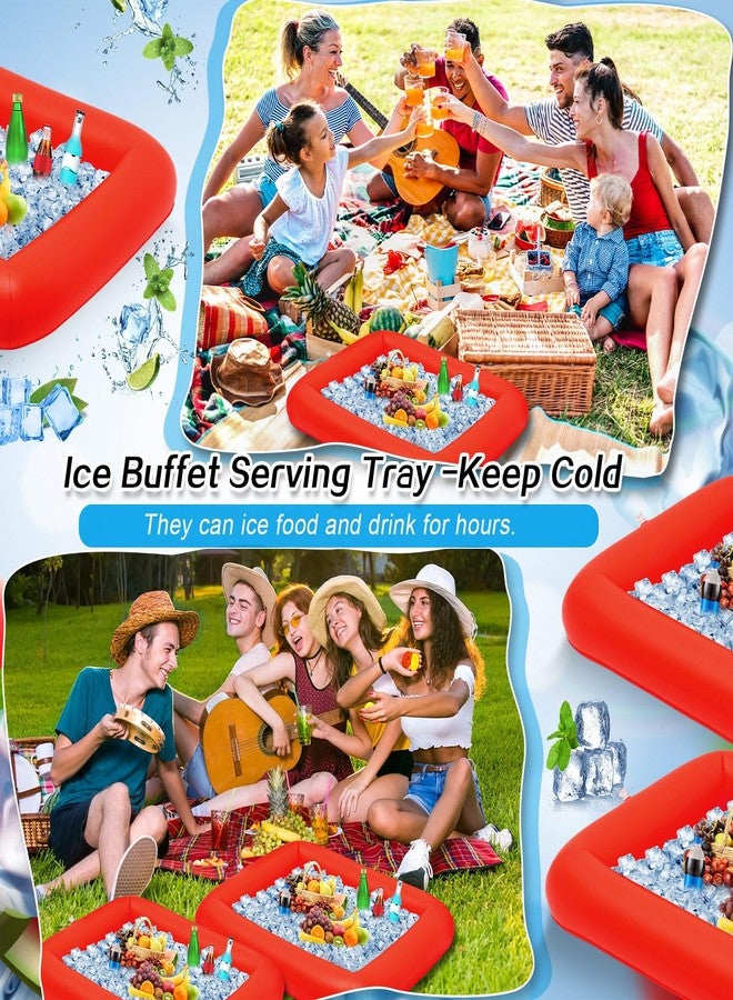 Leitee 4 Pcs Summer Inflatable Serving Bar and a Hand Pump Ice Buffet Serving Tray Inflatable Cooler with Drain Plug Picnic Supplies Ice Holder for Party Food Drink Containers 28 x 22 x 5 Inch(Red) - Image 3