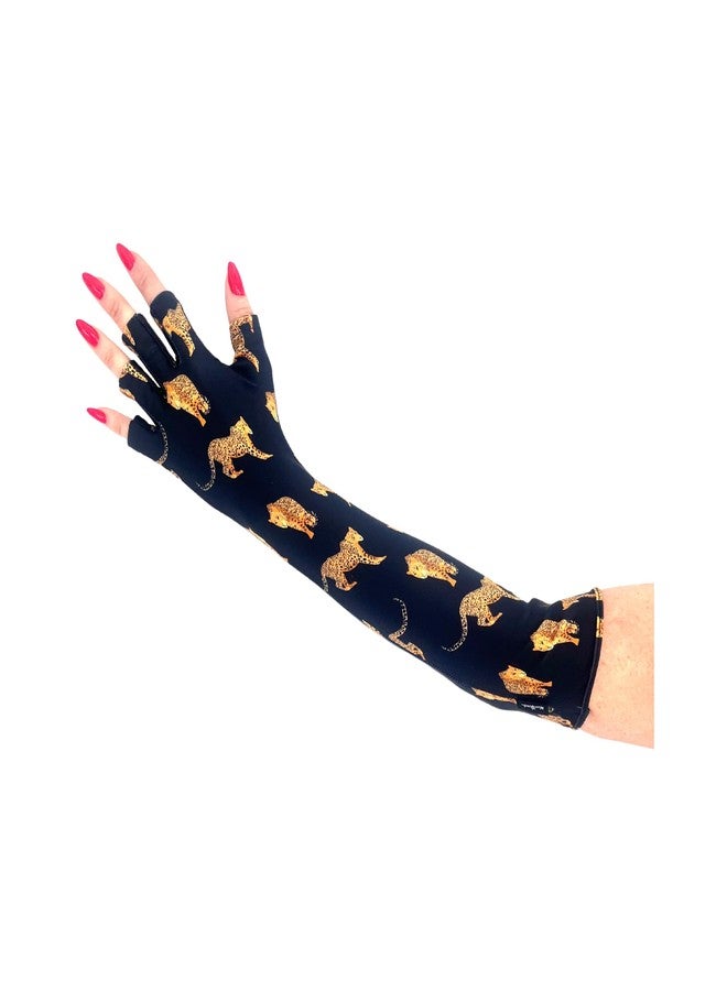 ManiGlovz - UPF 50+ UV Light Protective Fingerless Long Gloves | Gel Manicure Gloves and Anti UV Fingerless Gloves for Women | Leopard Love