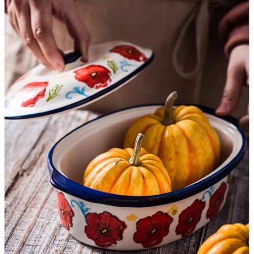 TUSIMI Floral Ceramic Casserole Dish with Lid – 40oz Oval Baking Dish, Oven-Safe Stoneware for Lasagna, Roasting, Serving – Elegant Floral Design, Microwave & Dishwasher Safe – Perfect for 1-2 Person - Image 5