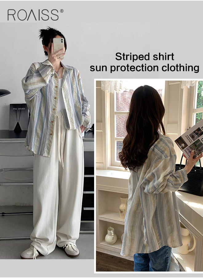 Striped Sun Protection Shirt Women'S Daily Commuting Outdoor Versatile Lightweight Loose Long Sleeve Cardigan Button Closure Classic Lapel Shirt - pzsku/Z77B5315AB8C7C5296CCAZ/45/_/1712490334/96dcca4b-52f0-49c1-9fe7-9084d5d81e46