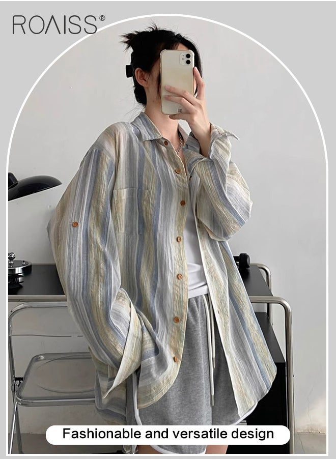 Striped Sun Protection Shirt Women'S Daily Commuting Outdoor Versatile Lightweight Loose Long Sleeve Cardigan Button Closure Classic Lapel Shirt - pzsku/Z77B5315AB8C7C5296CCAZ/45/_/1712490336/04be8388-6f00-447c-a776-01bb7bc05037