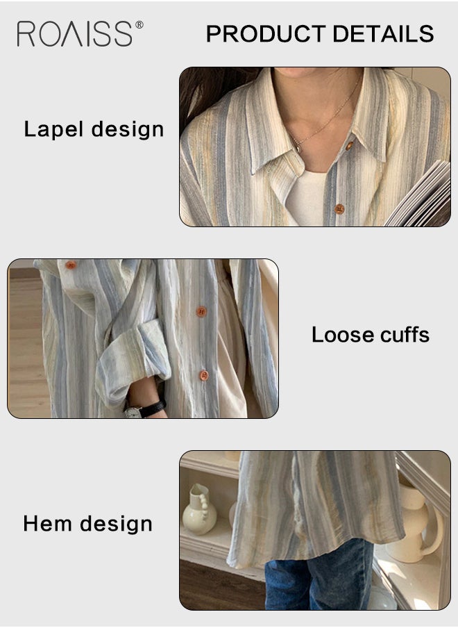 Striped Sun Protection Shirt Women'S Daily Commuting Outdoor Versatile Lightweight Loose Long Sleeve Cardigan Button Closure Classic Lapel Shirt - pzsku/Z77B5315AB8C7C5296CCAZ/45/_/1712490337/deaddbab-8a5a-4812-b4b0-ab46e75b9114