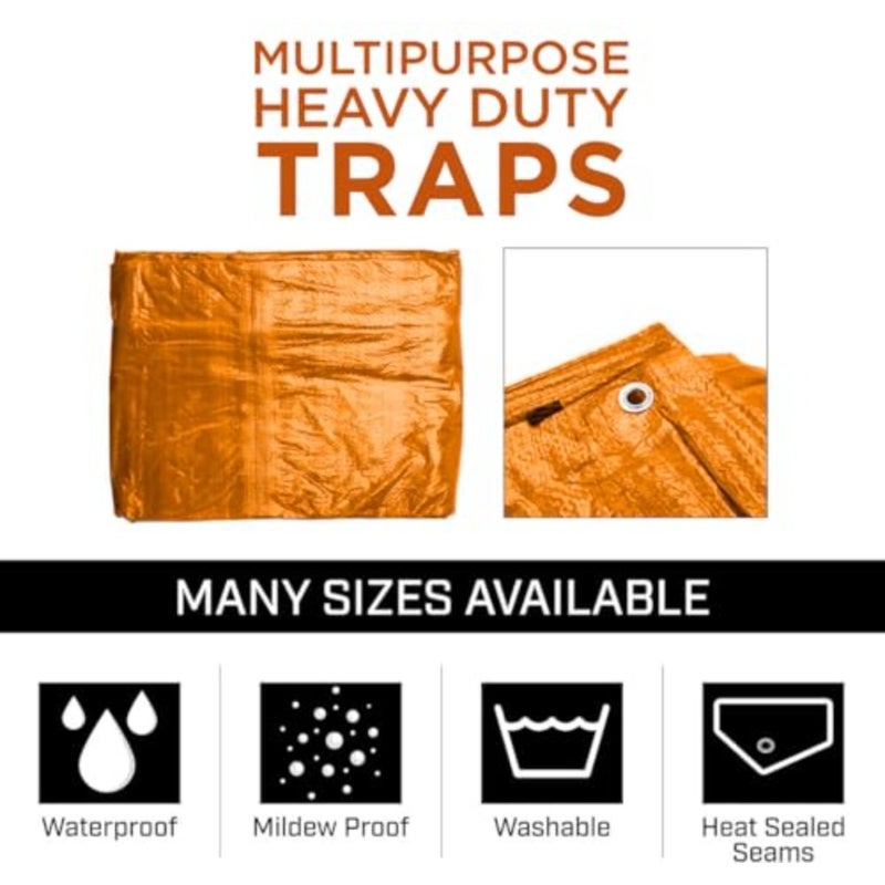 Heavy Duty Tarpaulin, Multi-Purpose Waterproof Cover, UV and Tear Resistant, ORANGE, 12X12 METER - Image 3