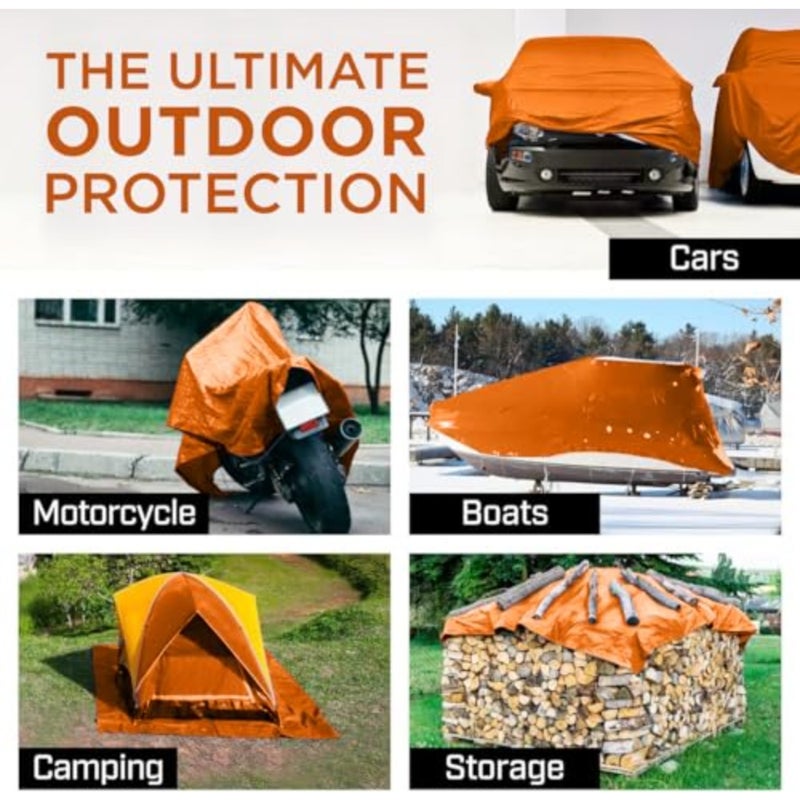 Heavy Duty Tarpaulin, Multi-Purpose Waterproof Cover, UV and Tear Resistant, ORANGE, 12X12 METER - Image 5