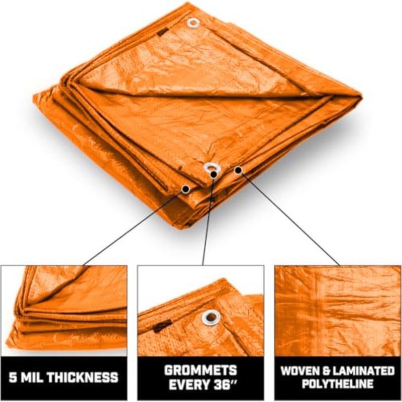 Heavy Duty Tarpaulin, Multi-Purpose Waterproof Cover, UV and Tear Resistant, ORANGE, 12X12 METER - Image 4