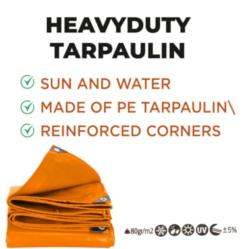 Heavy Duty Tarpaulin, Multi-Purpose Waterproof Cover, UV and Tear Resistant, ORANGE, 12X12 METER - Image 2