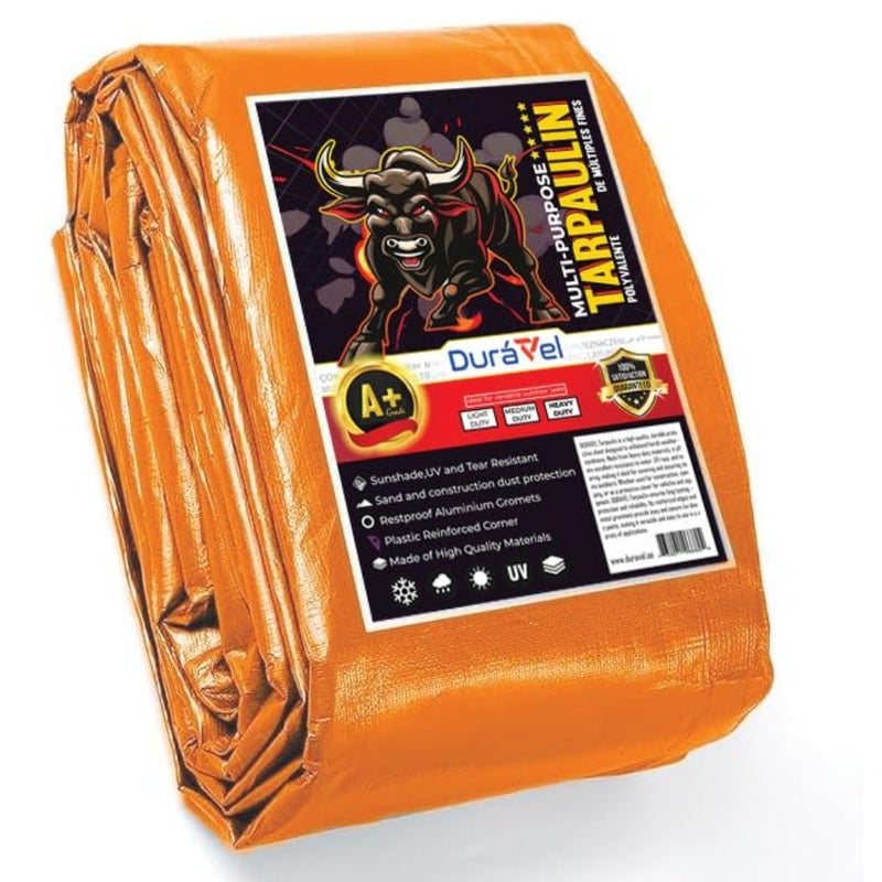 Heavy Duty Tarpaulin, Multi-Purpose Waterproof Cover, UV and Tear Resistant, ORANGE, 12X12 METER - Image 1