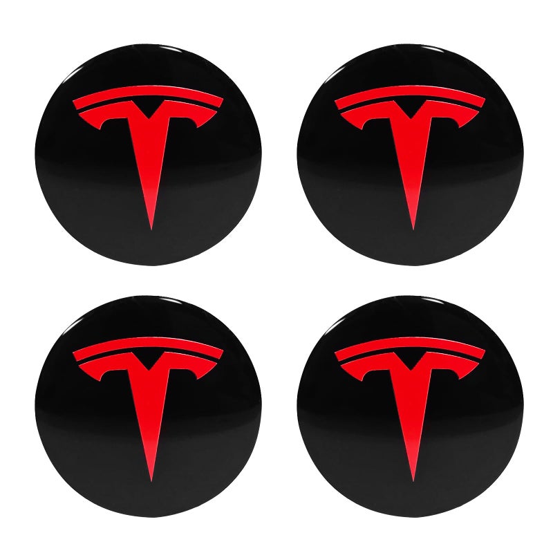 Knomix 4 Pack Aluminum Waterproof Wheel Cover Center Emblem Sticker for Tesla Model 3 Model Y 56mm Hubcaps Wheel Rim Cover Black BackgroundRed Emblem - Image 2