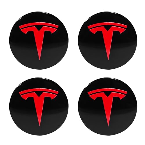 Knomix 4 Pack Aluminum Waterproof Wheel Cover Center Emblem Sticker for Tesla Model 3 Model Y 56mm Hubcaps Wheel Rim Cover Black BackgroundRed Emblem - Image 1