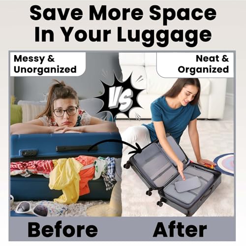 Oceanevo Set of 10 Pieces Packing Cubes Organiser for Travel, Travel Organizer Bags for Luggage, Suitcase Includes 2 Drawstring Bags, Shoe Bag and Toiletry Bag with Hook - Set of 10 - Grey - Image 4