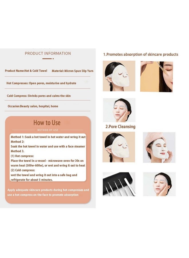 HANSAMU 2 Pack Reusable Hot Cold Face Towel Mask For Skincare Facial Masks Steamer Facial Kits For Women Girls Estheticians Skin Care 100 Pcs Disposable Preserving 1 Spa Headband - Image 5