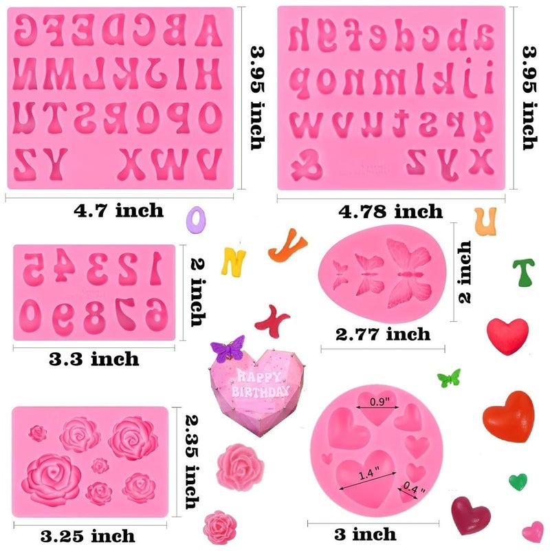 SUNKOOL Letter Silicone Molds Alphabet Mold for Chocolate,6 Pcs Letter Number Flowers Butterfly Heart Shaped Fondant Molds for Making Strawberries,Candy,Gummy Cake Decorating - Image 2
