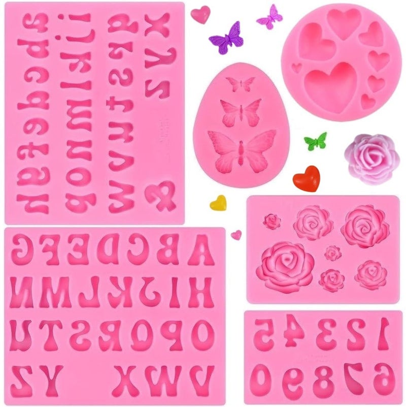 SUNKOOL Letter Silicone Molds Alphabet Mold for Chocolate,6 Pcs Letter Number Flowers Butterfly Heart Shaped Fondant Molds for Making Strawberries,Candy,Gummy Cake Decorating - Image 1