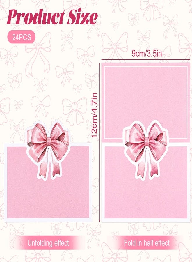Yolev 24 Pcs Pink Bow Place Cards Watercolor Place Cards for Table Setting Cute Bowknot Tent Name Cards for Coquette Birthday Party Baby Shower Wedding Table Setting Supplies - Image 3
