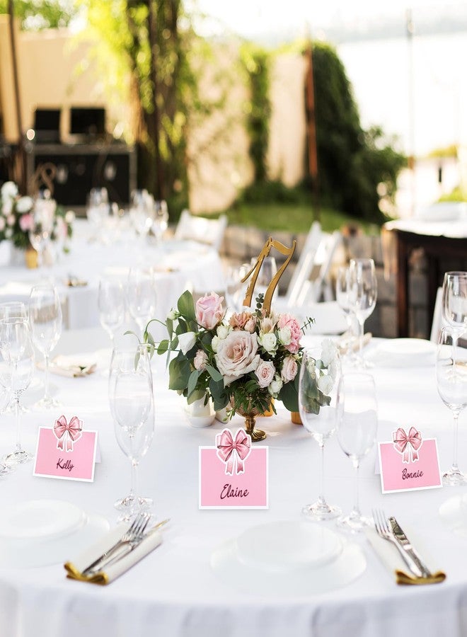 Yolev 24 Pcs Pink Bow Place Cards Watercolor Place Cards for Table Setting Cute Bowknot Tent Name Cards for Coquette Birthday Party Baby Shower Wedding Table Setting Supplies - Image 4