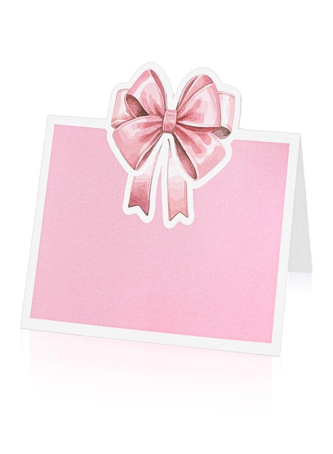 Yolev 24 Pcs Pink Bow Place Cards Watercolor Place Cards for Table Setting Cute Bowknot Tent Name Cards for Coquette Birthday Party Baby Shower Wedding Table Setting Supplies - Image 1