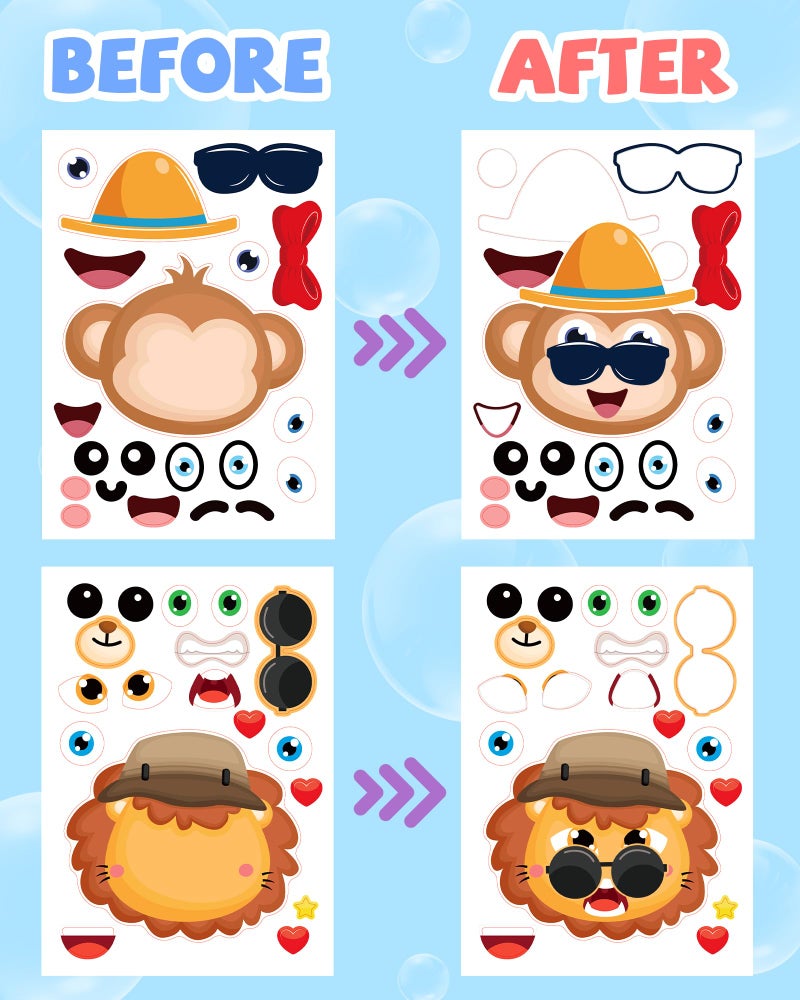 Greingways 24 Pcs Make Your Own Animal Sticker Sheets For Kids  2 Sheets 12 Animals Stickers With Safaris  Sea Animals Face Stickers For Kids Toddlers Crafts Activities Gift Bags Birthday Party Favors Supplies - Image 4