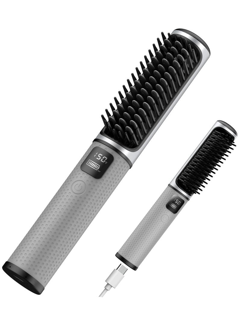 Cordless Hair Straightener Brush | Heated Hair Straightening Brush Flat Iron for Smooth, Anti Frizz Hair | Dual-Voltage Electric Hair Brush Straightener with USB-C Rechargeable 5000mAH