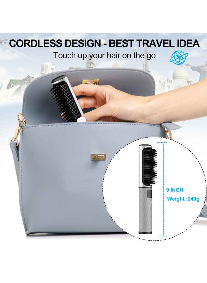 Cordless Hair Straightener Brush | Heated Hair Straightening Brush Flat Iron for Smooth, Anti Frizz Hair | Dual-Voltage Electric Hair Brush Straightener with USB-C Rechargeable 5000mAH