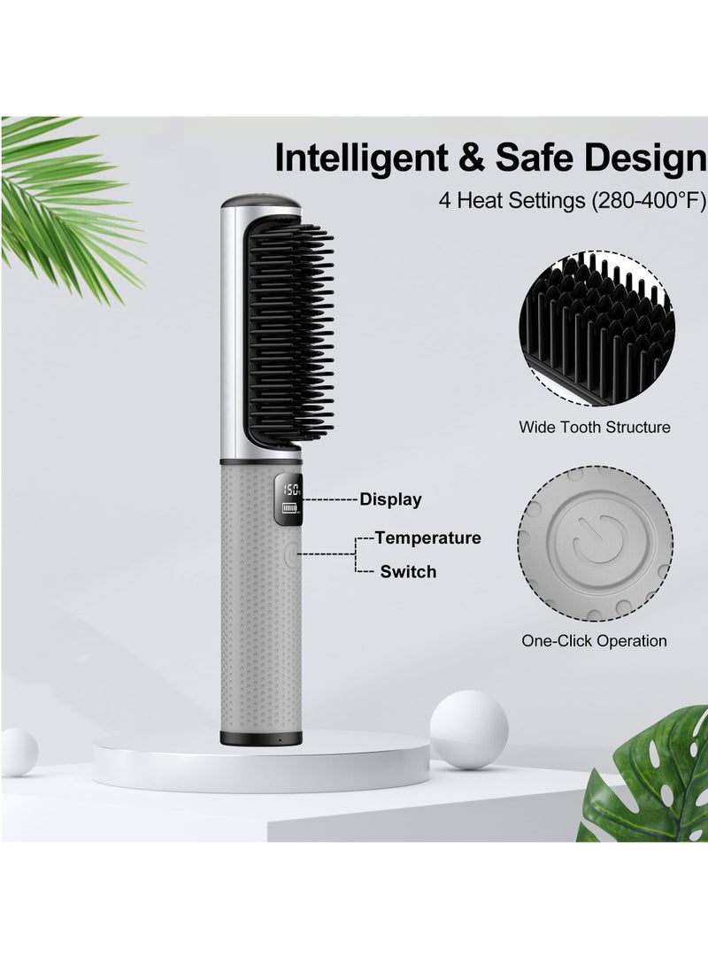Cordless Hair Straightener Brush | Heated Hair Straightening Brush Flat Iron for Smooth, Anti Frizz Hair | Dual-Voltage Electric Hair Brush Straightener with USB-C Rechargeable 5000mAH