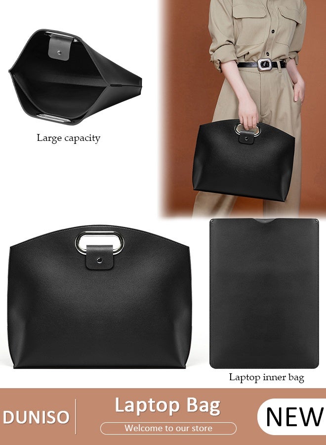 DUNISO حقيبة لابتوب بتصميم قفل قابل للطي و متعددة الأقسام خفيفة الوزن من جلد PU حقيبة يد للسفر للأعمال حقيبة عمل مقاومة للماء والغبار للنساء في العمل والمكتب - Image 1