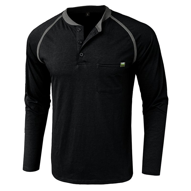 2023 autumn and winter and men''s long-sleeved men''s T-shirt foreign trade Men''s Henry shirt color matching T-shirt men''s wholesale - Image 4