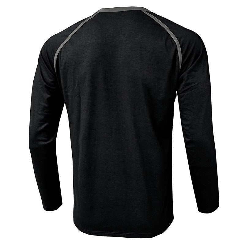 2023 autumn and winter and men''s long-sleeved men''s T-shirt foreign trade Men''s Henry shirt color matching T-shirt men''s wholesale - Image 5
