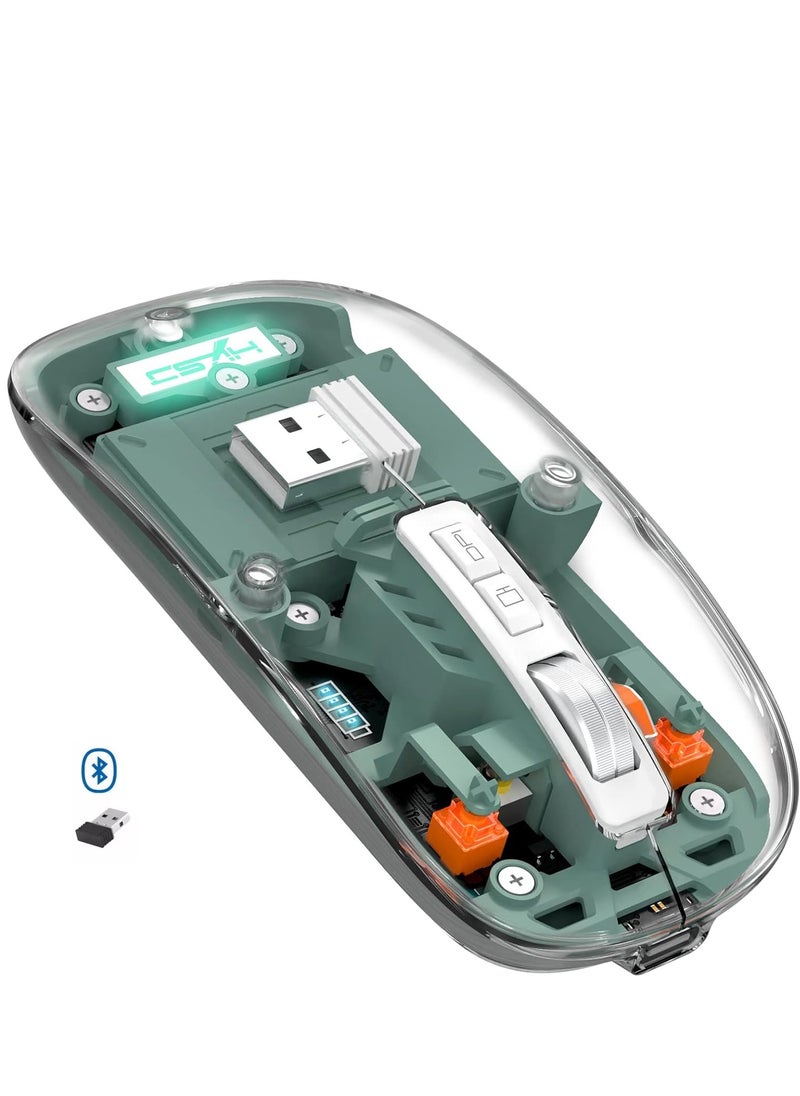 Generic - Wireless Bluetooth5.1&2.4G Mini Lightweight Mouse,Transparent Clear Cool,Rechargeable Silent Computer Mice,Nano USB C Receiver,LED Battery Magic Silm for Office/PC/Mac/Laptop/Apple/ipad - Image 1