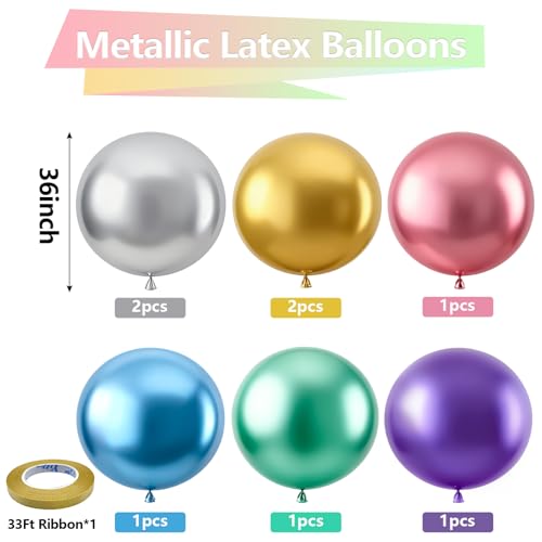 Bezente Metallic Chrome Giant Balloons 36 Inch 8 Pack Jumbo Assorted Latex Balloons Large Round Colorful Party Balloons for New Years Birthday Bridal Shower Wedding Decorations 2026 - Image 5