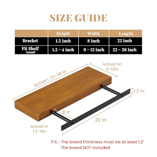Craftersmark Floating Shelf Bracket Heavy Duty Shelving BracketsDecorative Floating Shelf Hardware BlackHidden Metal Shelf Support Bracket Heavy Duty Floating Mantel Bracket200lbs 22X8X12Starter Jig - Image 3