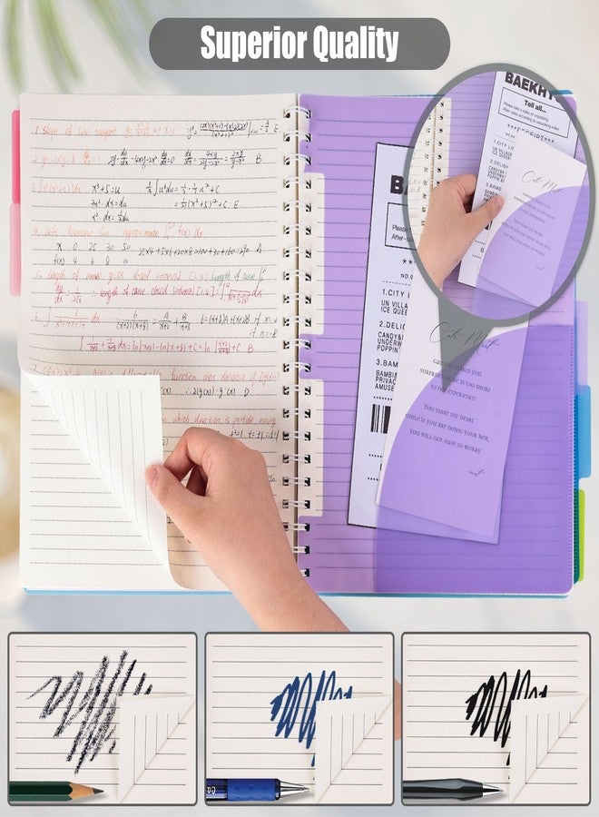 HEYPLACE Subject Notebook College Ruled, Black Spiral Notebook with Dividers A4 Hardcover Notebook 5 Subject for School Note Taking Office - Image 2