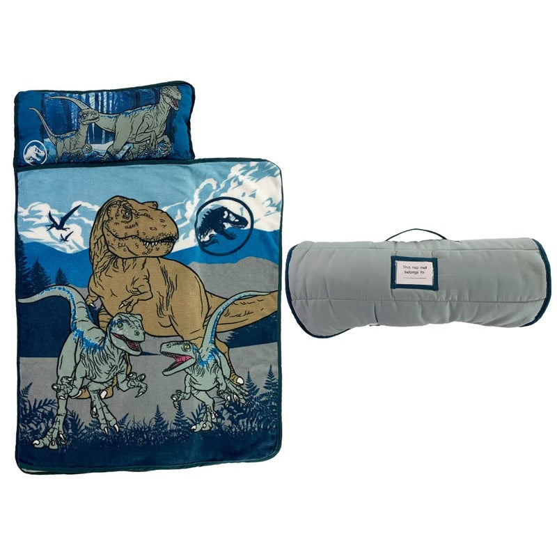 Franco Jurassic World 24"(W) X 45"(L) Soft Toddler Nap Mat with Pillow and Blanket Perfect for Preschool, Daycare, and Travel (100% Official Licensed Product) - Image 1