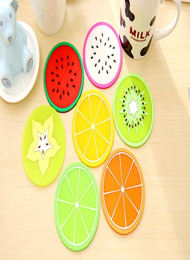 Kinteshun Silicon Drink Coaster,Heat-Insulated Non Slip Fruit Slice Drink Cup Mat Placemat(7pcs with Different Fruit Slices) - Image 3