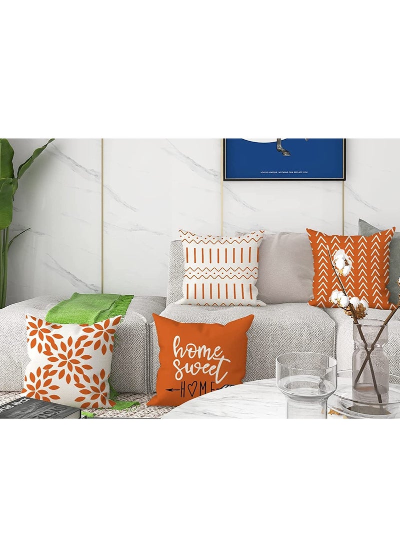 Throw Pillow Cover, Fall Decor for Home, Modern Sofa Throw Pillow Cover, Decorative Outdoor Linen Fabric Pillow Case for Couch Bed Car 45x45cm Orange Set of 4 - Image 5