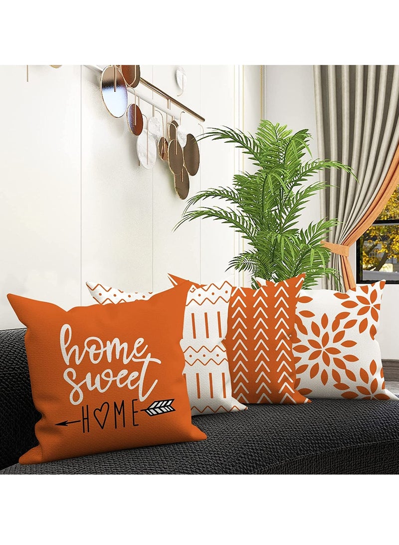 Throw Pillow Cover, Fall Decor for Home, Modern Sofa Throw Pillow Cover, Decorative Outdoor Linen Fabric Pillow Case for Couch Bed Car 45x45cm Orange Set of 4 - Image 2