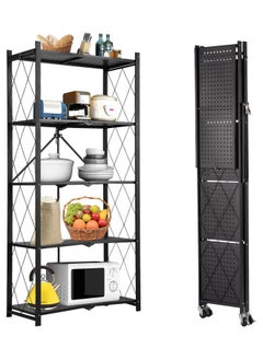 Apexll 5 Tier Thickened Foldable Storage Shelves with Wheels,No Assembly,Large Capacity,Heavy-Duty Metal Shelving Unit Rolling Cart for Garage, Kitchen, Basement, Pantry(Black, 5-Tier)  - Image 2
