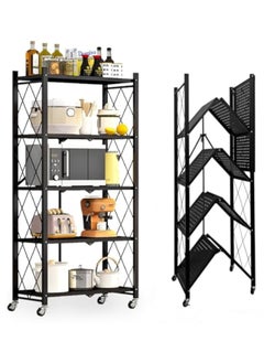 Apexll 5 Tier Thickened Foldable Storage Shelves with Wheels,No Assembly,Large Capacity,Heavy-Duty Metal Shelving Unit Rolling Cart for Garage, Kitchen, Basement, Pantry(Black, 5-Tier)  - Image 1