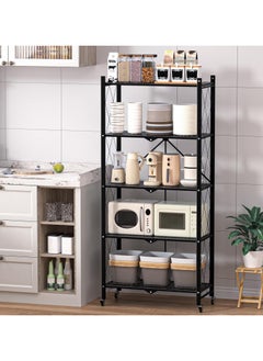 Apexll 5 Tier Thickened Foldable Storage Shelves with Wheels,No Assembly,Large Capacity,Heavy-Duty Metal Shelving Unit Rolling Cart for Garage, Kitchen, Basement, Pantry(Black, 5-Tier)  - Image 3