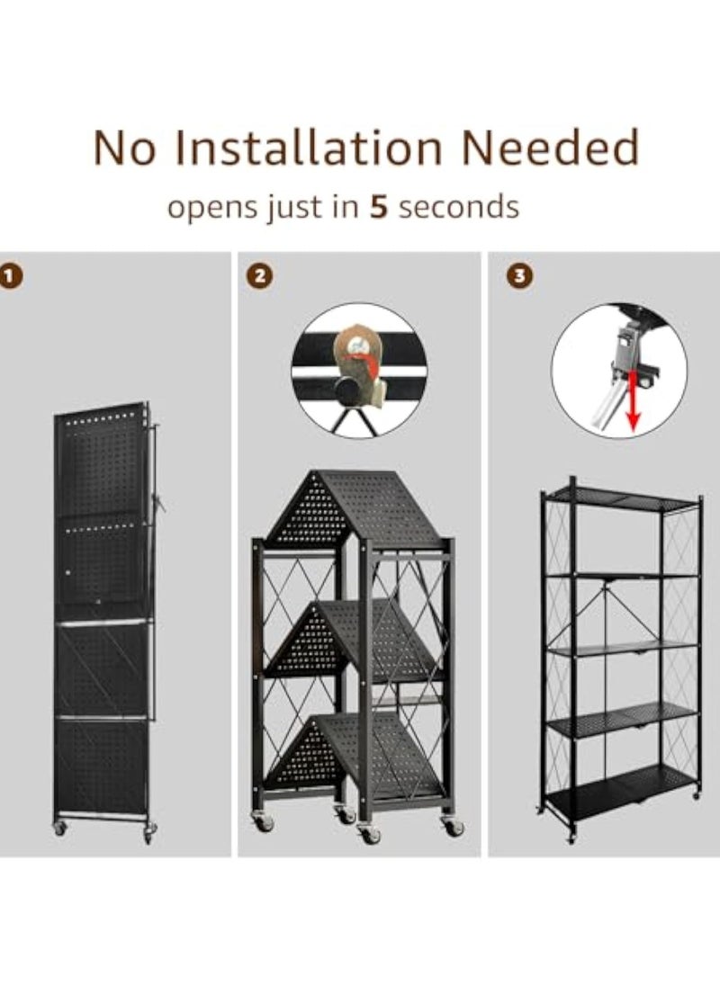 Apexll 5 Tier Thickened Foldable Storage Shelves with Wheels,No Assembly,Large Capacity,Heavy-Duty Metal Shelving Unit Rolling Cart for Garage, Kitchen, Basement, Pantry(Black, 5-Tier)  - Image 5