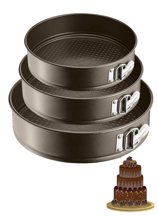 Mmmon 3 Springform Pan Tin, Cheese cakes Baking Mold, Round Leakproof Nonstick Removable Bottom Bakeware for Pie Cake Pizza and Quiches (brown) - Image 1